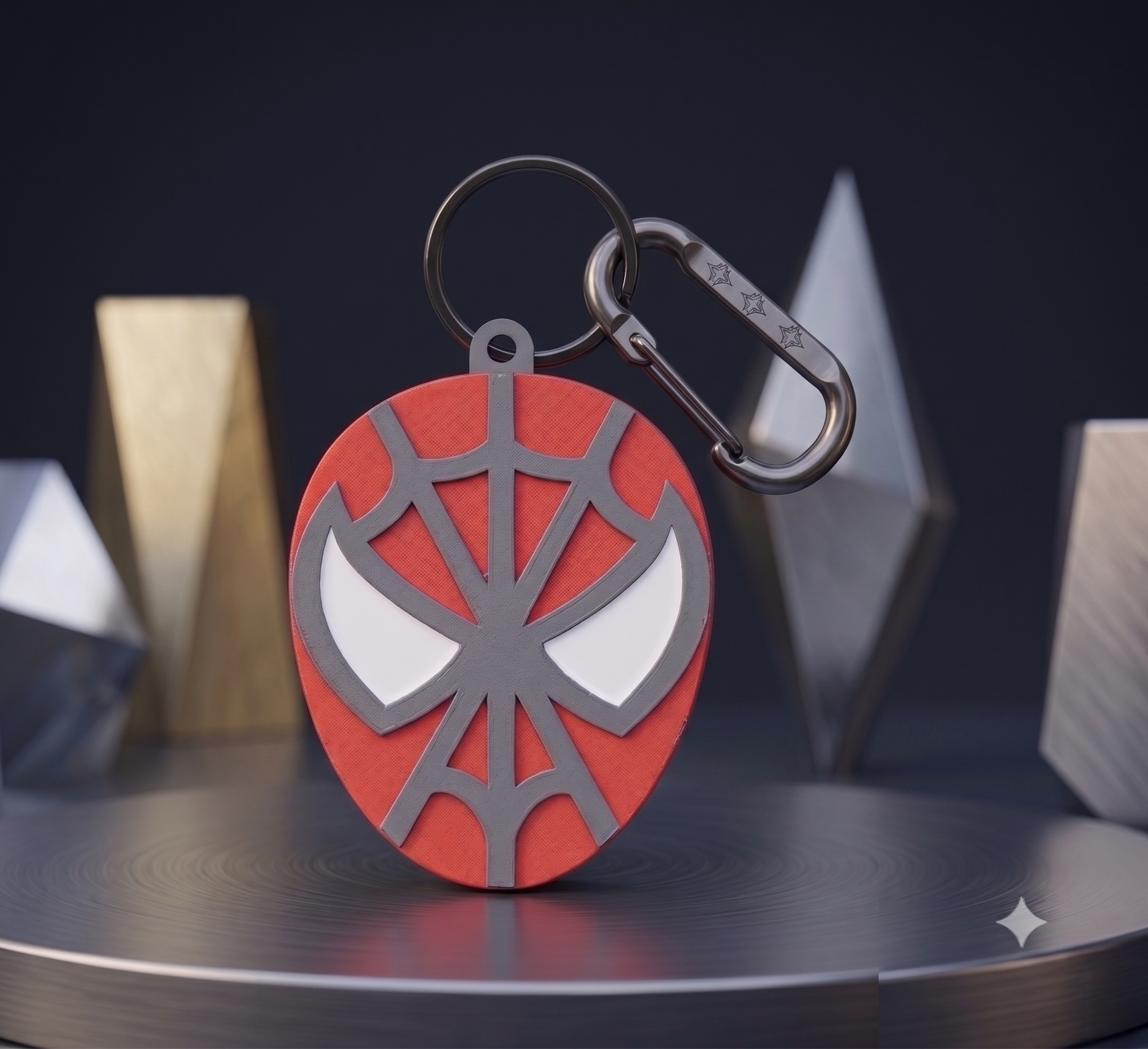 Spider-Hero Mask Keychain — Flat Multi-Colour 3D Print